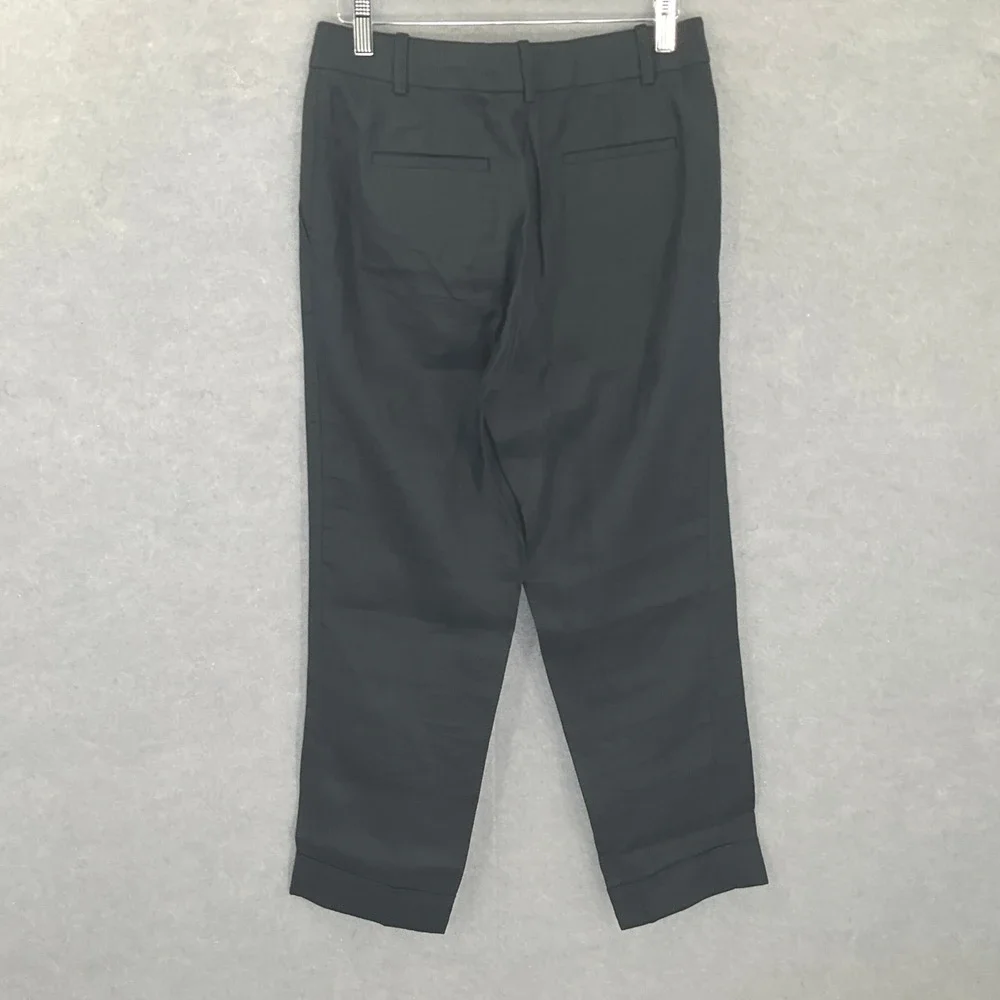 J. Crew‎ Womens Linen Cropped Pants Size 2 Black Career Casual Preppy